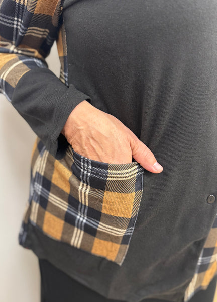 Corine Plaid Button Down Hoodie (Yellow)