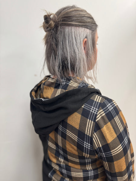 Corine Plaid Button Down Hoodie (Yellow)