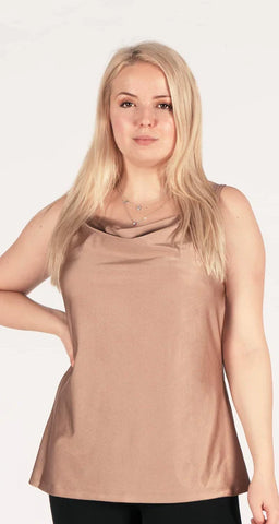 Kaylee Cowl Satin Tank (Taupe)