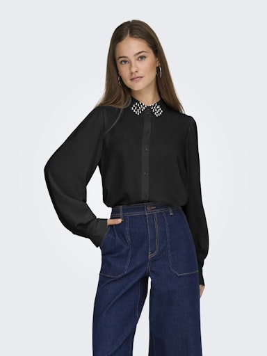 Rachel Pearl Detail Chiffon Blouse (Black)