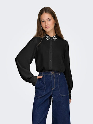 Rachel Pearl Detail Chiffon Blouse (Black)