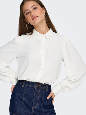 Rachel Pearl Detail Chiffon Blouse (Cream)