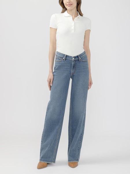 Silver V Front Wide Leg Jean (Rooted Blue)