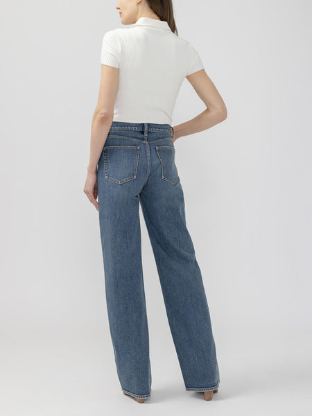 Silver V Front Wide Leg Jean (Rooted Blue)