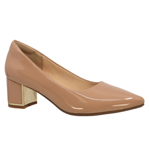 Mila Patent Look Closed Shoe (Beige)