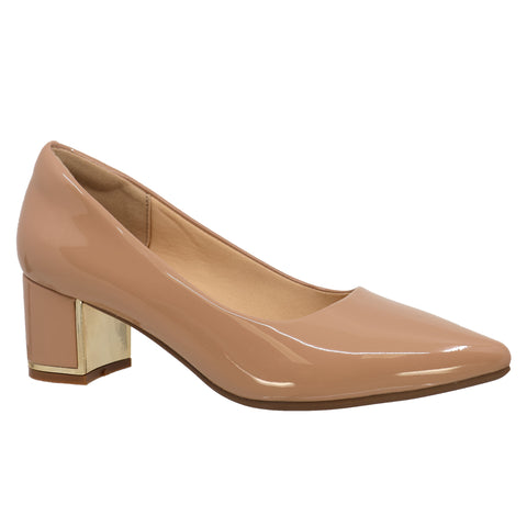 Mila Patent Look Closed Shoe (Beige)