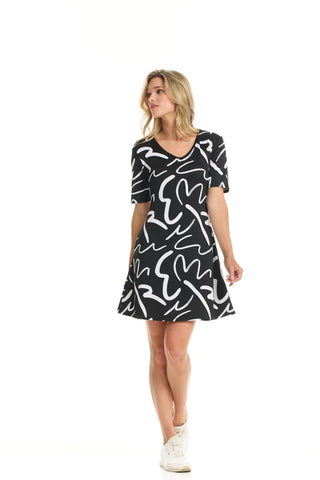 Milan V Neck Patterned Dress with Pockets (Abstract Pattern)