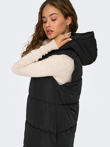 Alina Long Puffer Vest (Black)