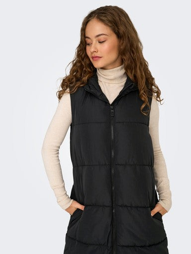 Alina Long Puffer Vest (Black)