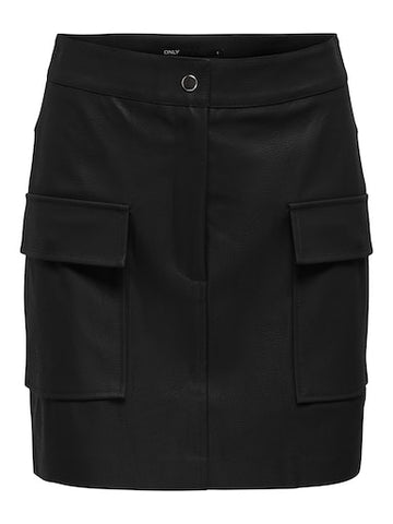 Vera Faux Leather Cargo Black Skirt