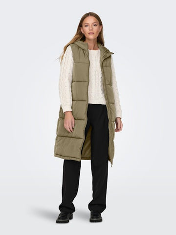 Alina Long Puffer Vest (Taupe)