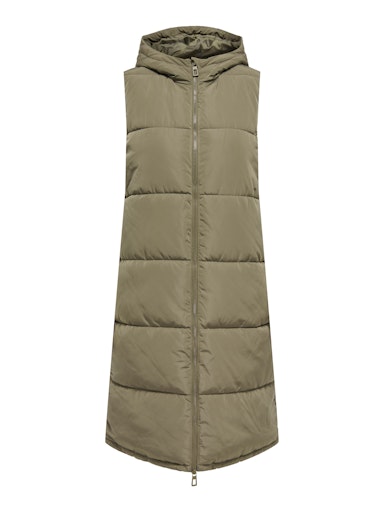 Alina Long Puffer Vest (Taupe)