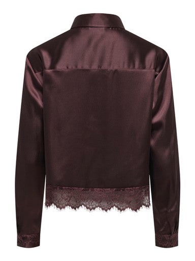 Indona Satin Lace Accent Blouse (Chocolate Torte)