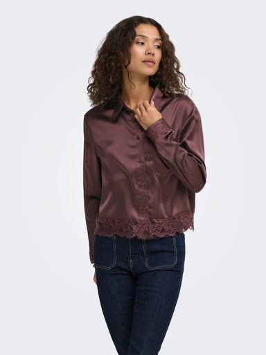 Indona Satin Lace Accent Blouse (Chocolate Torte)