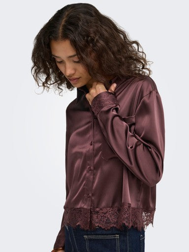 Indona Satin Lace Accent Blouse (Chocolate Torte)