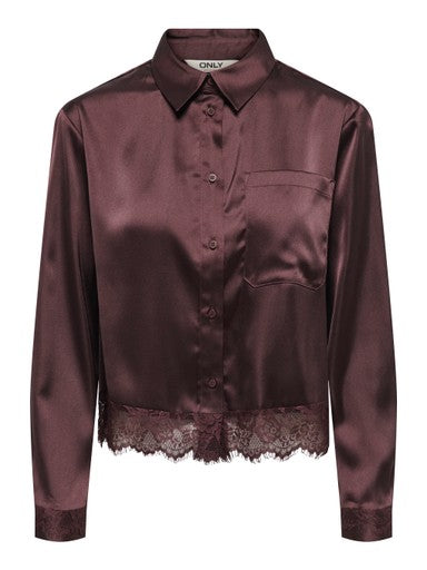 Indona Satin Lace Accent Blouse (Chocolate Torte)