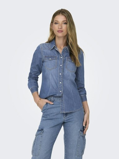 Alexa Button Down Denim Shirt (Medium Blue)