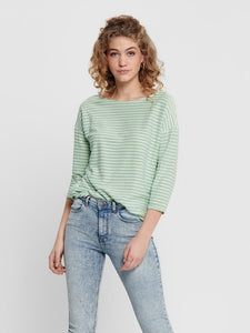 Nelly 3/4 Sleeve Striped Top (Frosty Green)