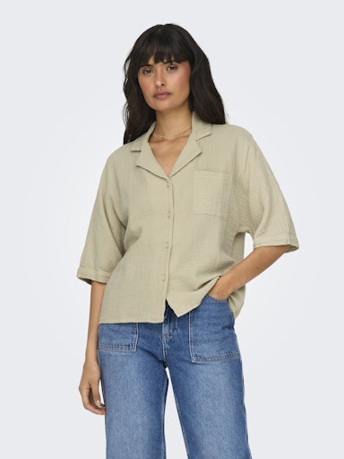 Thyra Button Down Cotton Gauze Top (Oxford Tan)