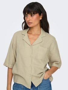 Thyra Button Down Cotton Gauze Top (Oxford Tan)