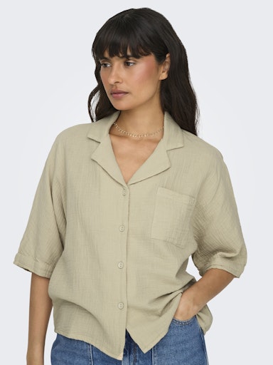 Thyra Button Down Cotton Gauze Top (Oxford Tan)