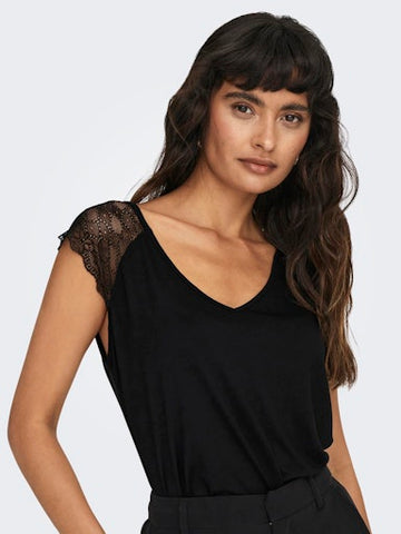 Petra Lace Accent Top (Black)