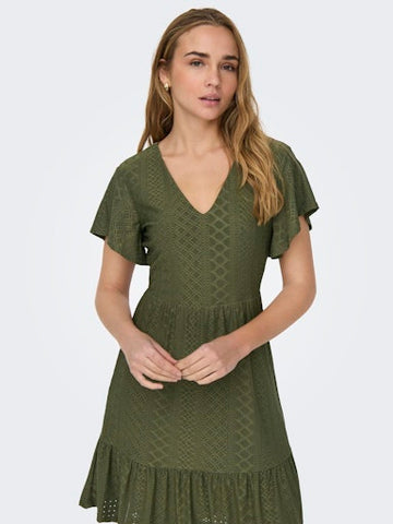 Sandra Eyelet Dress (Olive Green)