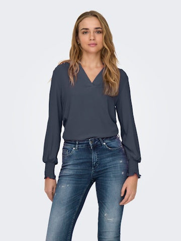 Meda V Neck Blouse (Ombre Blue/Grey)