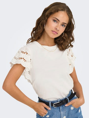 Macy Lace Sleeve Top (White)
