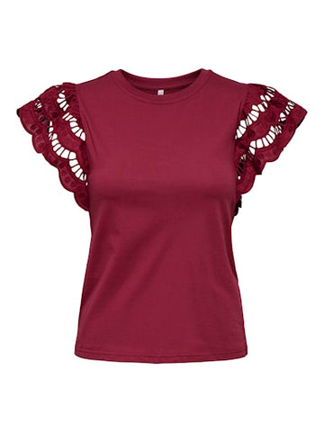 Macy Lace Sleeve Top (Ruby Wine)