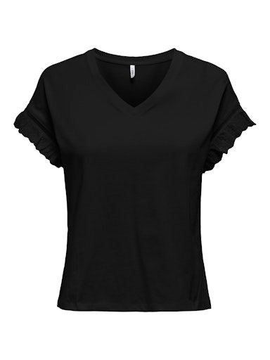 Linda Cotton Eyelet Sleeve Top (Black)