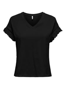 Linda Cotton Eyelet Sleeve Top (Black)