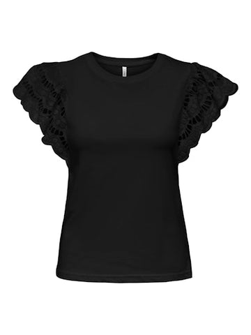 Macy Lace Sleeve Top (Black)