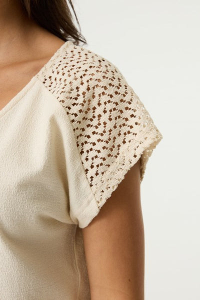 Amelia Crepe Lace Accent Top (Ecru)