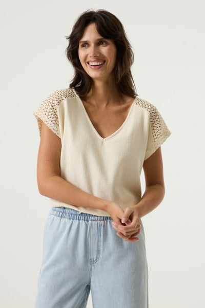 Amelia Crepe Lace Accent Top (Ecru)