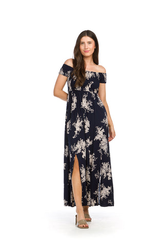 Josie Smocked Maxi Dress (Navy Floral)