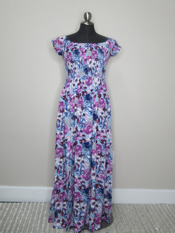 Josie Smocked Maxi Dress (Purple Floral)