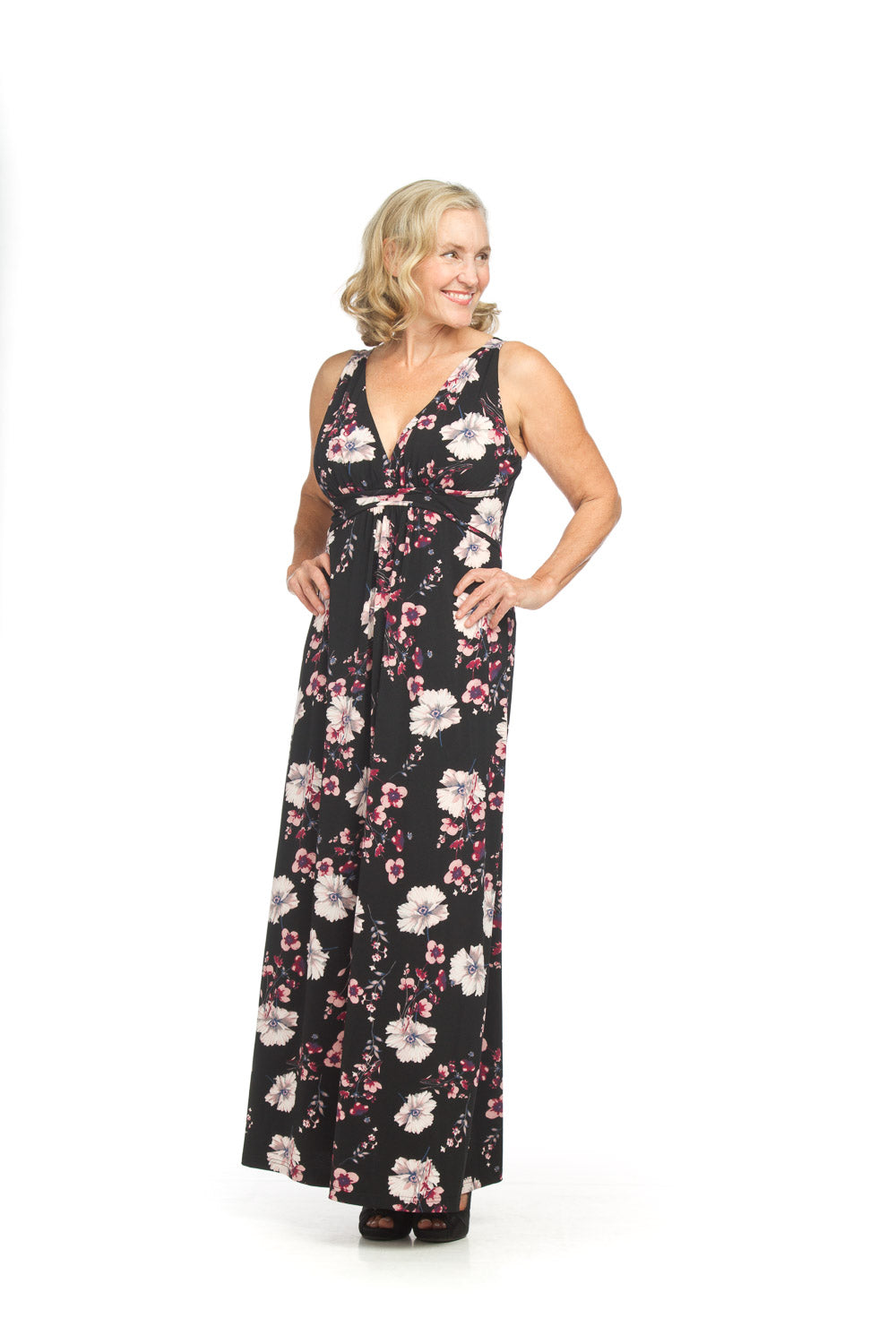 Lira Stretch Maxi Dress (Black Floral)