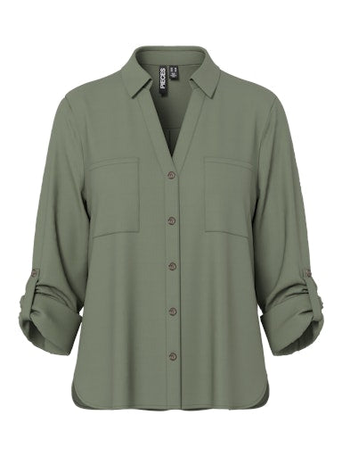 Rafina Button Down Blouse (Lichen Green)