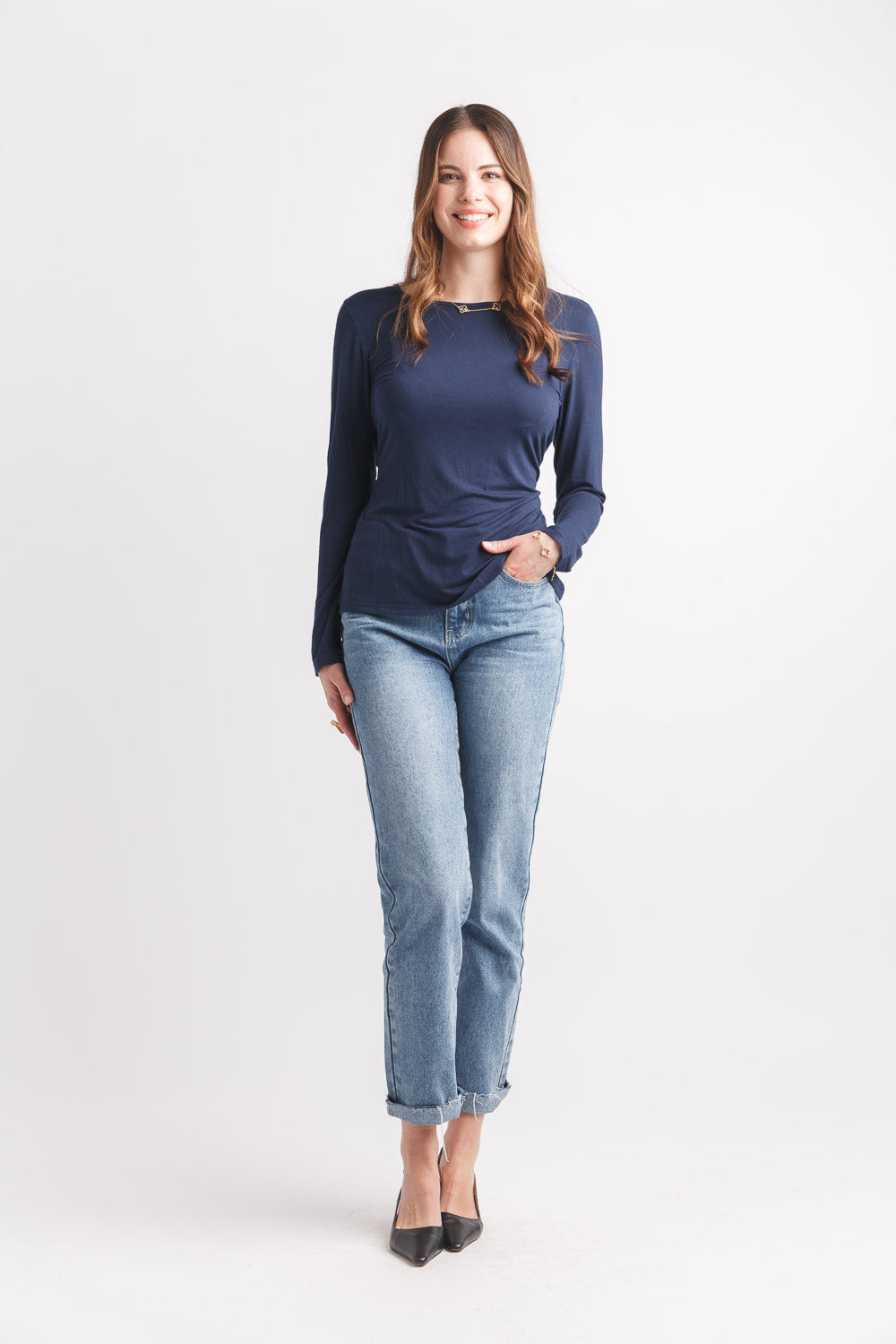 Kimmy Bamboo Long Sleeve Top (Navy)