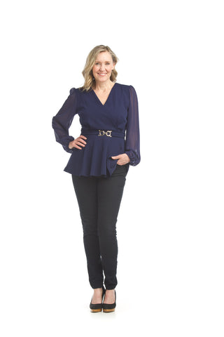 Perri Wrap Look Top with Buckle Detail (Navy) - 50% OFF AT CHECKOUT - FINAL SALE