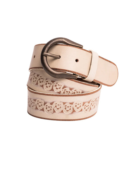 Maxie Genuine Leather Belt (Embossed White)