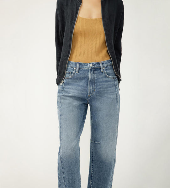 Silver High Rise Slim Barrel Leg Jean (Linden)