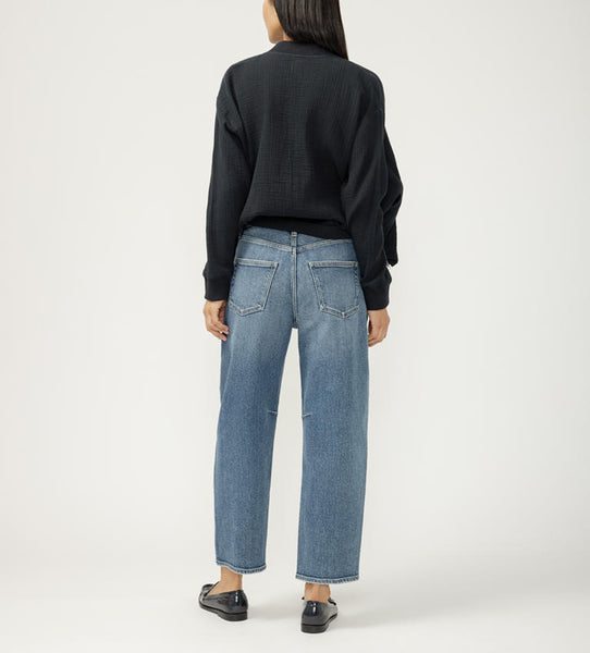 Silver High Rise Slim Barrel Leg Jean (Linden)
