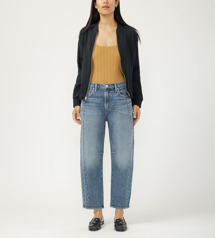 Silver High Rise Slim Barrel Leg Jean (Linden)