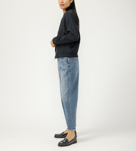 Silver High Rise Slim Barrel Leg Jean (Linden)