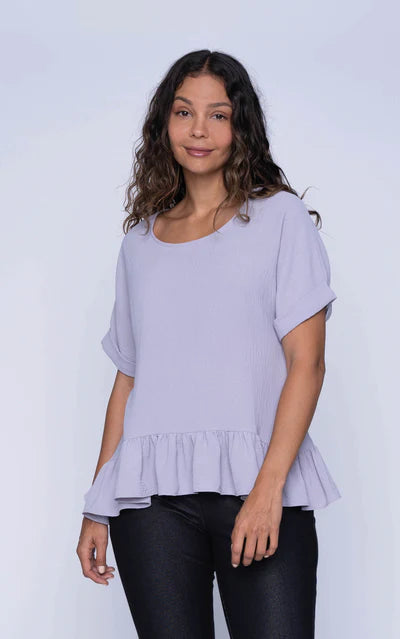 Lisa Ruffle Peplum Top (Grey)