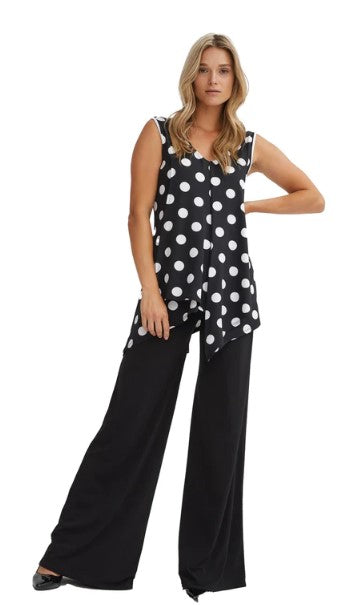 Lucy Asymmetrical Tunic Tank (Black Polka Dot)