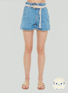 Callie Belted Paperbag Denim Shorts