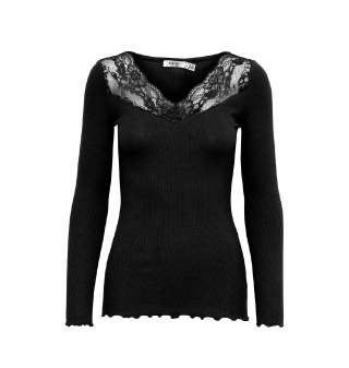 Zamon Lace Accent Long Sleeve Top (Black)